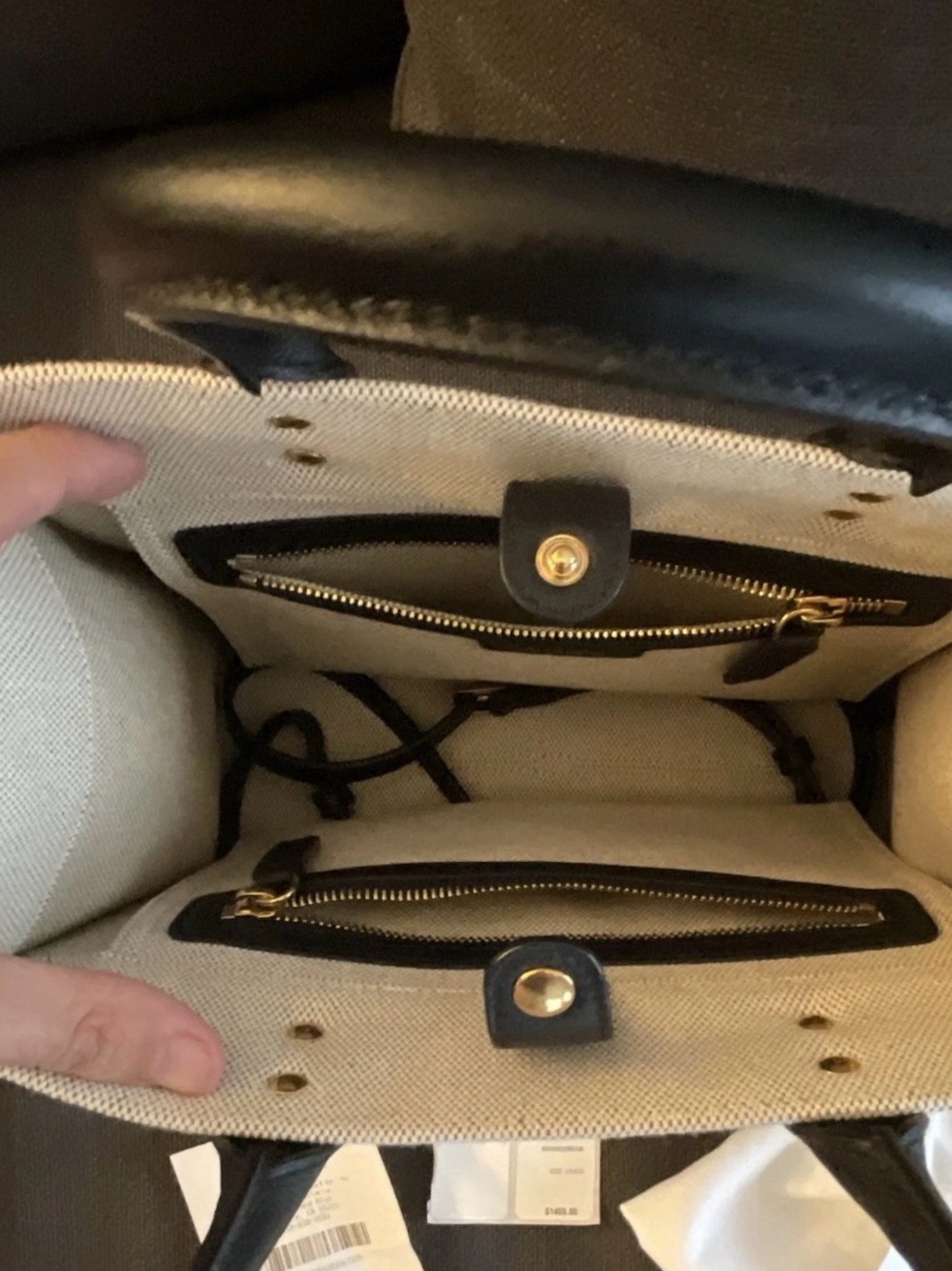 Versace Cream Canvas Tote with Black Handles and Gold Medusa - Picture 3 of 5